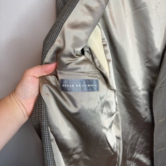 Oscar De La Renta Blazer Suit Jacket Button Front Plaid Printed Silk Wool Blend - Picture 2 of 14